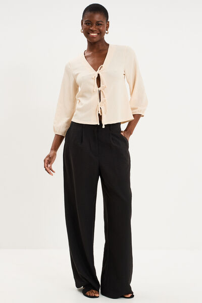 Blouse nou&eacute;e devant manches 3/4 sable femme