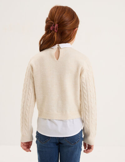 Pull effet 2-en-1 col chemise ivoire fille