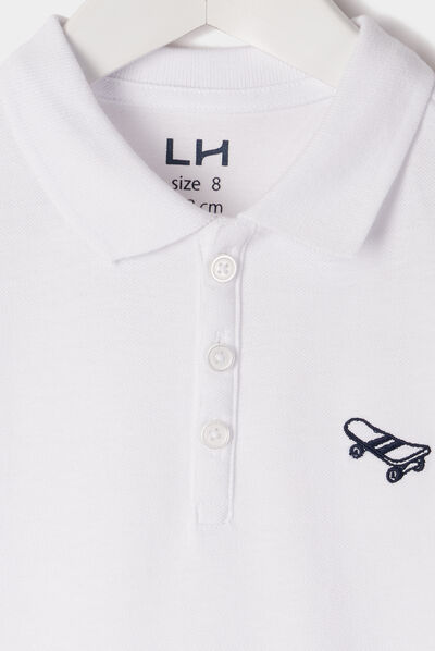 Polo manches courtes à détail brodé blanc garçon