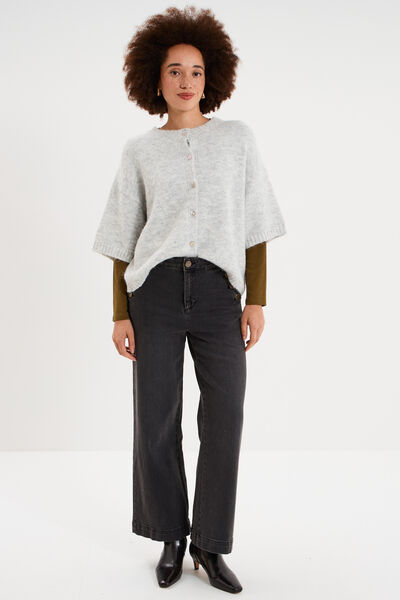 Jean large cropped &agrave; pont taille haute denim noir femme