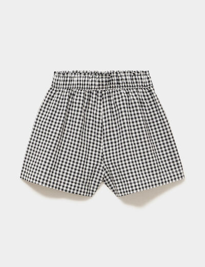 Short droit gaufr&eacute; taille &eacute;lastiqu&eacute;e noir fille