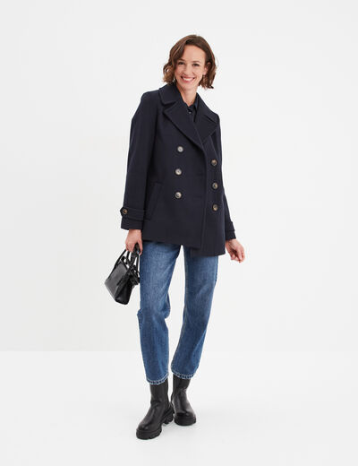 Manteau caban double boutonnage Creeks bleu marine femme