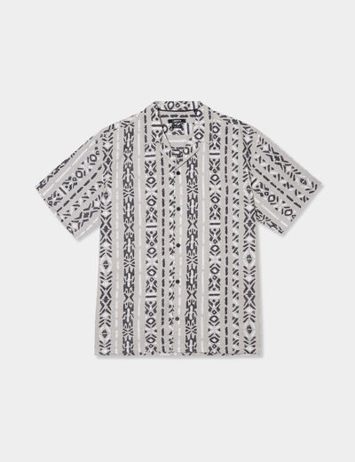 Chemise col cubain manches courtes coton taupe homme