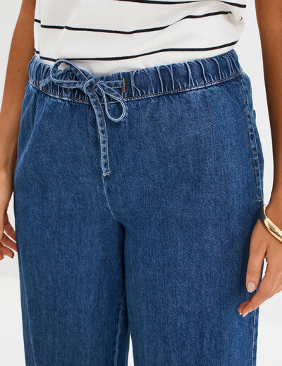 Jeans wide leg taille élastiquée Creeks denim stone femme