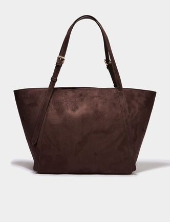 Sac cabas grand format zipp&eacute; marron fonc&eacute; femme