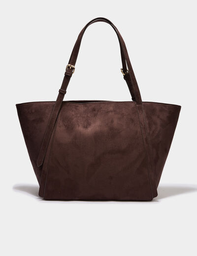 Sac cabas grand format zipp&eacute; marron fonc&eacute; femme