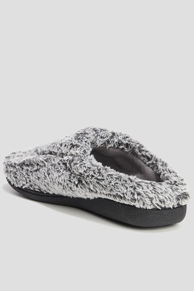 Chaussons mules imitation fourrure gris homme