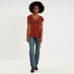 T-shirt d&eacute;lav&eacute; en coton marron femme