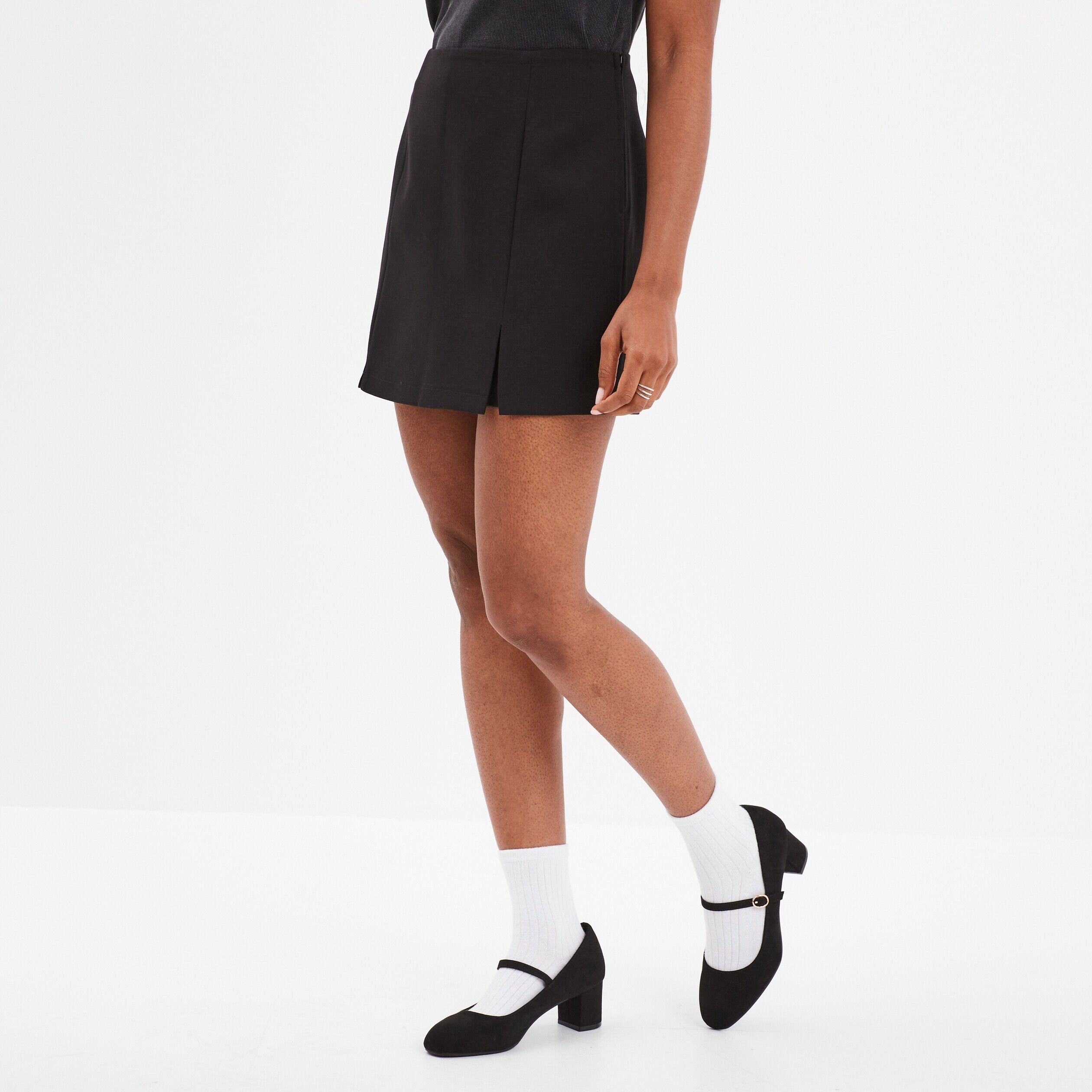 Jupe-short courte droite zippée noir femme LH