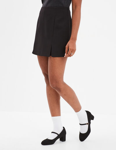 Jupe-short courte droite zippée noir femme