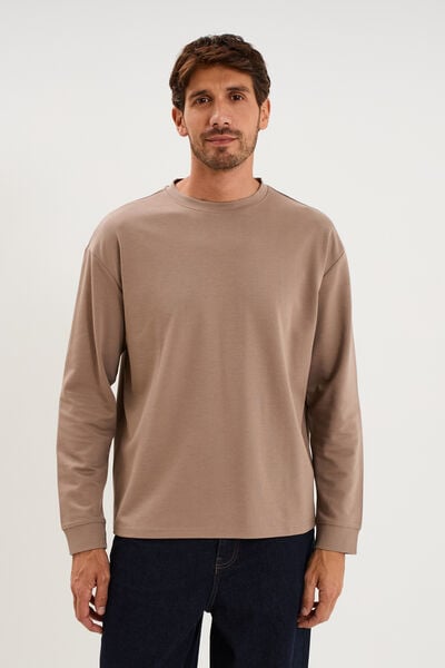 T-shirt col rond manches longues gris homme