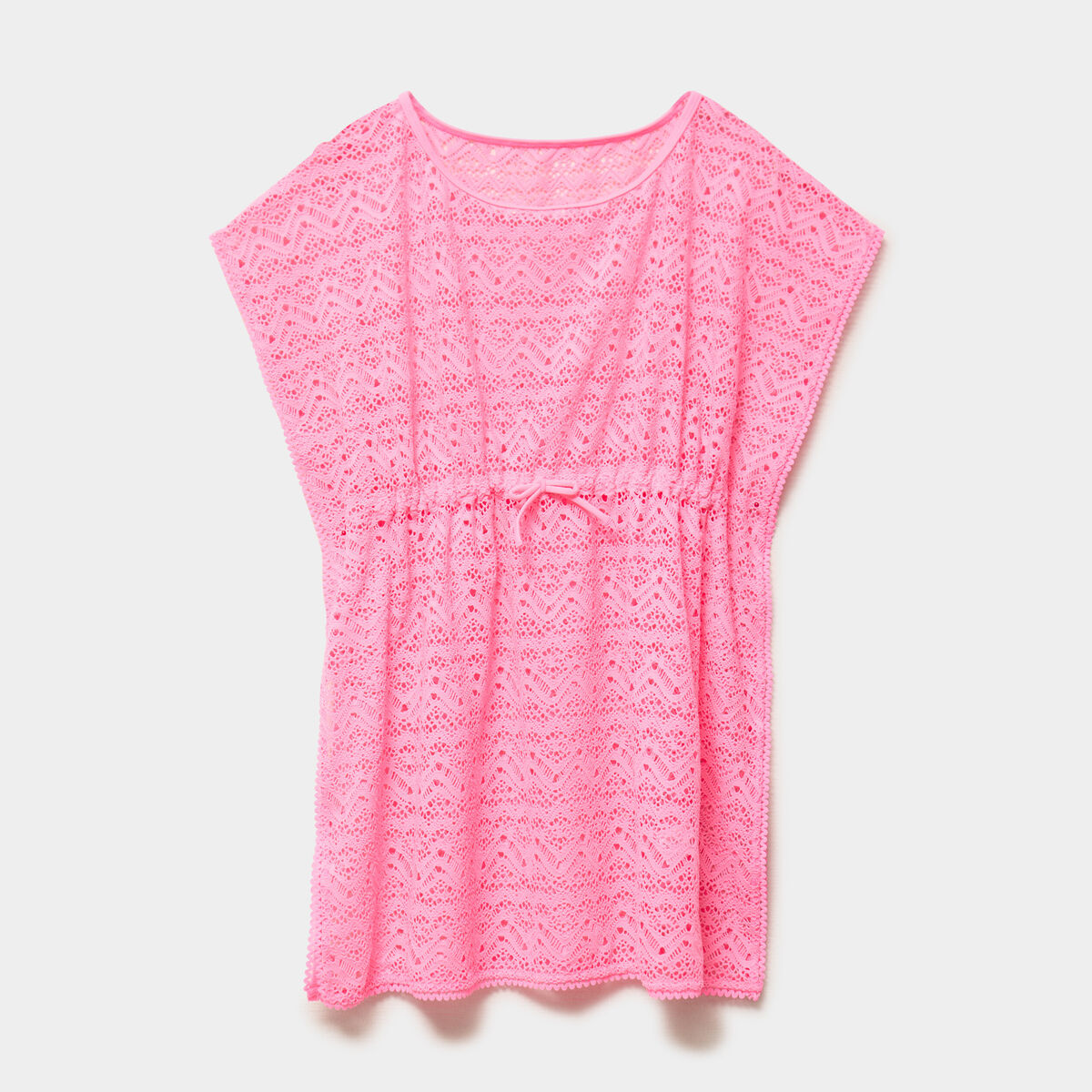 Robe de plage ajour&eacute;e rose fluo fille