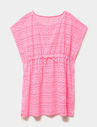 Robe de plage ajour&eacute;e rose fluo fille