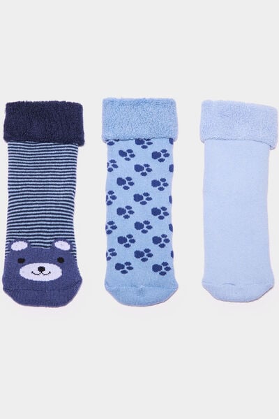 Lot 3 paires chaussettes d'int&eacute;rieur bleu b&eacute;b&eacute; gar&ccedil;on