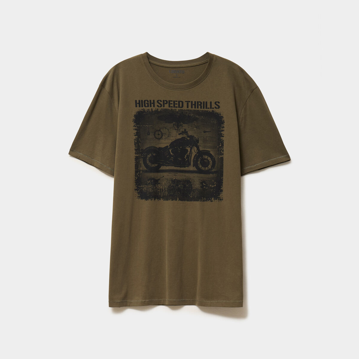 T-shirt &agrave; manches courtes col rond coton vert kaki homme