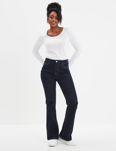 T-shirt coton col rond manches longues blanc femme