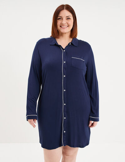 Chemise de nuit liquette boutonn&eacute;e bleu marine femme grande taille