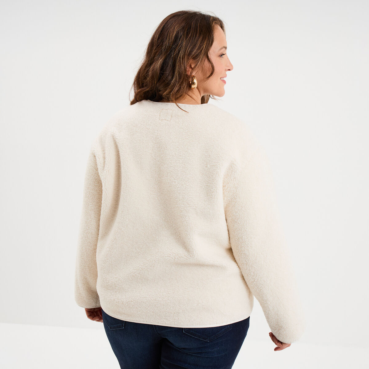Veste effet polaire boutonn&eacute;e ecru femme grande taille