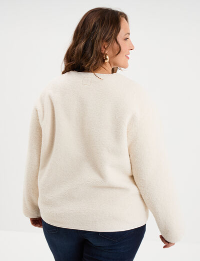 Veste effet polaire boutonn&eacute;e ecru femme grande taille