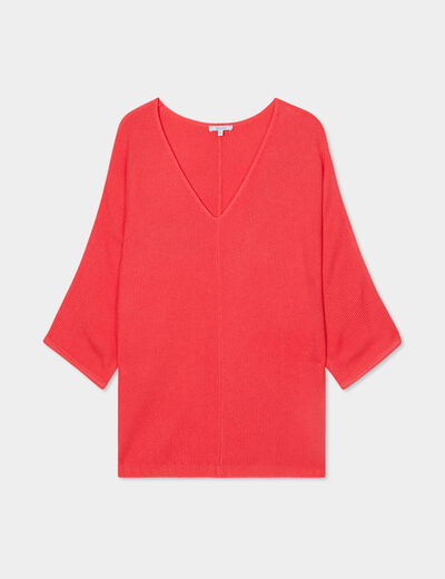 Pull manches 3/4 ajusté rouge femme grande taille