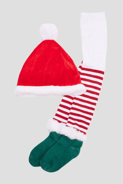 Ensemble bonnet et collants rouge bébé fille