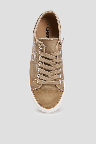 Baskets basses en toile &agrave; lacets sable homme
