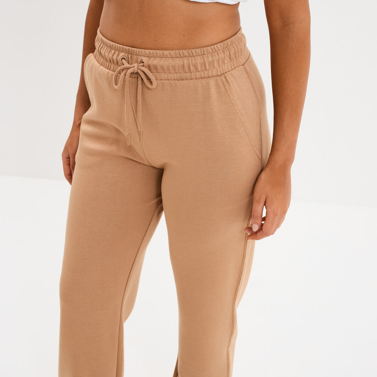 Pantalon de jogging large élastiqué taupe femme