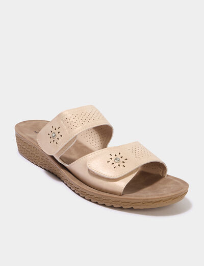Mules &agrave; talons avec brides sable femme