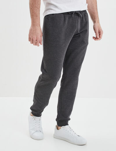 Pantalon jogging droit molleton gris foncé homme