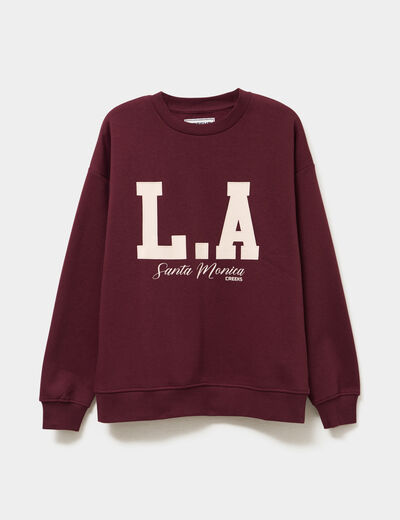 Sweat oversize manches longues bordeaux femme