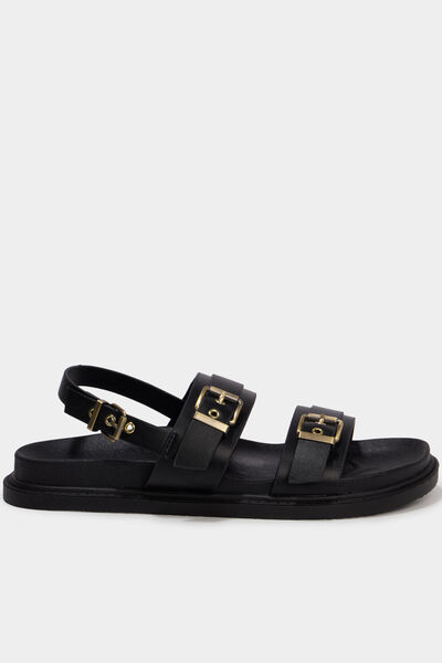 Sandales &agrave; boucles noir femme