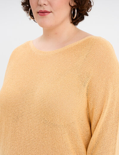 Pull manches longues col rond jaune clair femme grande taille