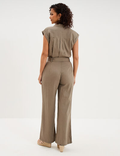 Combinaison pantalon lin m&eacute;lang&eacute; vert kaki femme