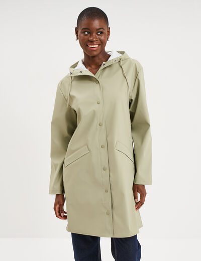 Parka imperm&eacute;able coupe-vent &agrave; capuche vert kaki femme