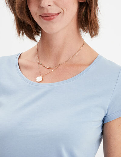 T-shirt coton col rond manches courtes bleu clair femme