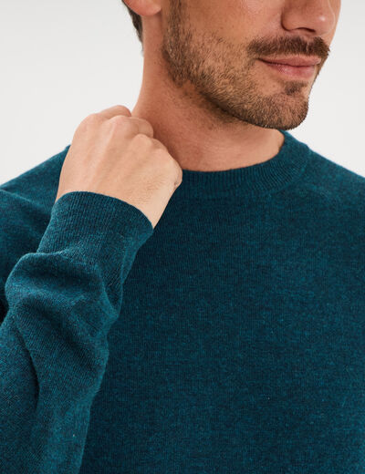 Pull col rond manches longues bleu canard homme