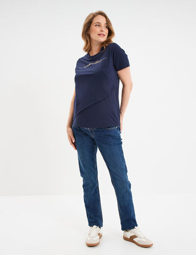 T-shirt manches courtes allaitement bleu marine femme maternité