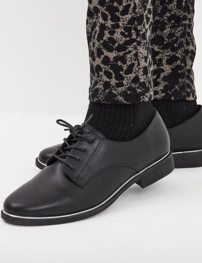 Derbies liserés métallisés talon plat noir femme