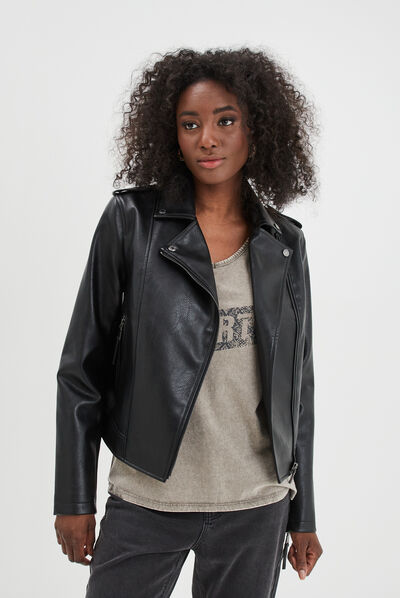 Veste biker simili cuir ajustée Liberto noir femme