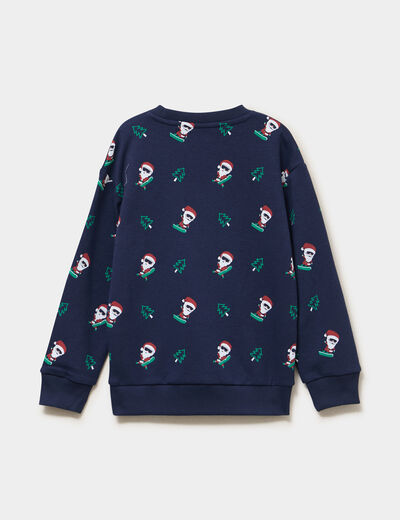 Sweat col rond manches longues No&euml;l bleu marine gar&ccedil;on