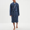 Peignoir effet velours ceintur&eacute; bleu marine homme
