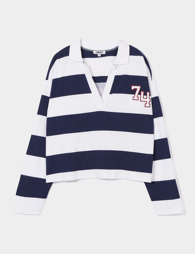 T-shirt col en V manches longues Creeks bleu marine femme