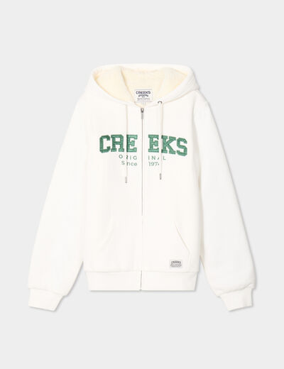 Sweat à capuche doublure effet sherpa blanc femme