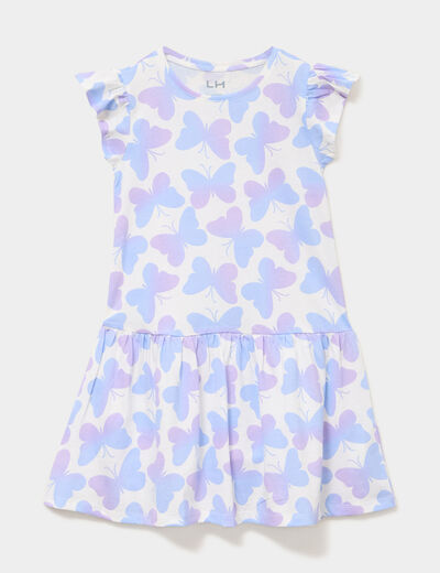 Robe courte &eacute;vas&eacute;e &agrave; volants ecru fille