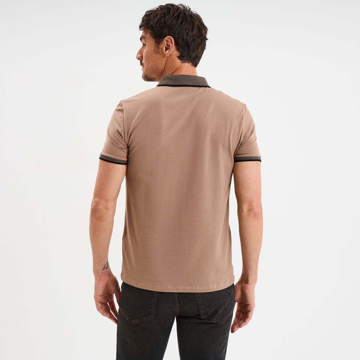Polo coton ajusté manches courtes taupe homme