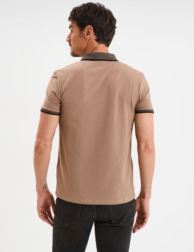 Polo coton ajusté manches courtes taupe homme