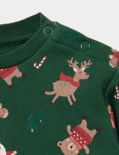 Sweat coton col rond No&euml;l vert b&eacute;b&eacute; gar&ccedil;on