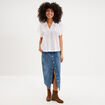 Blouse fluide l&eacute;g&egrave;re avec volants coton blanc femme