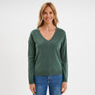 Pull col en V manches longues vert femme