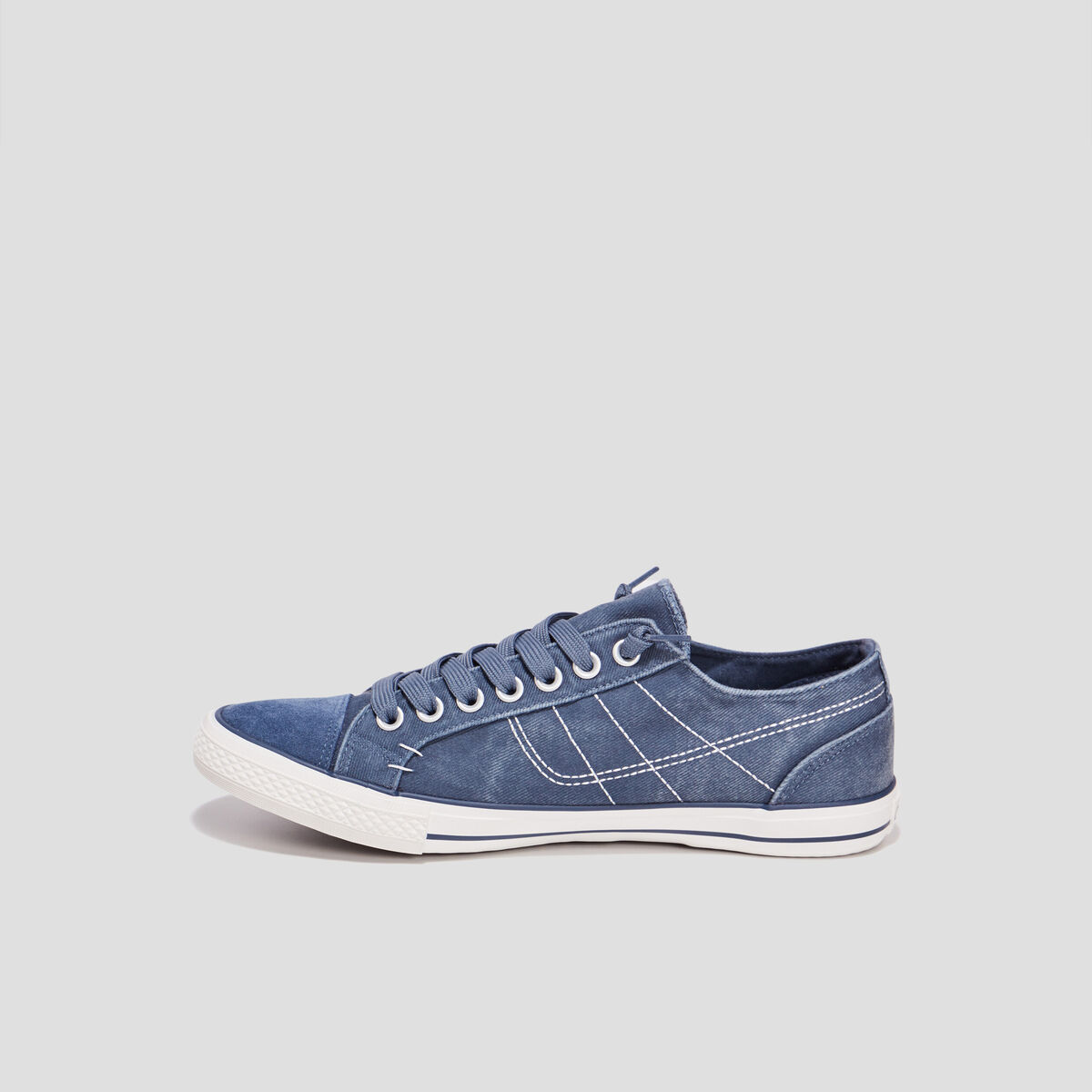 Tennis basses en toile &agrave; lacets bleu homme